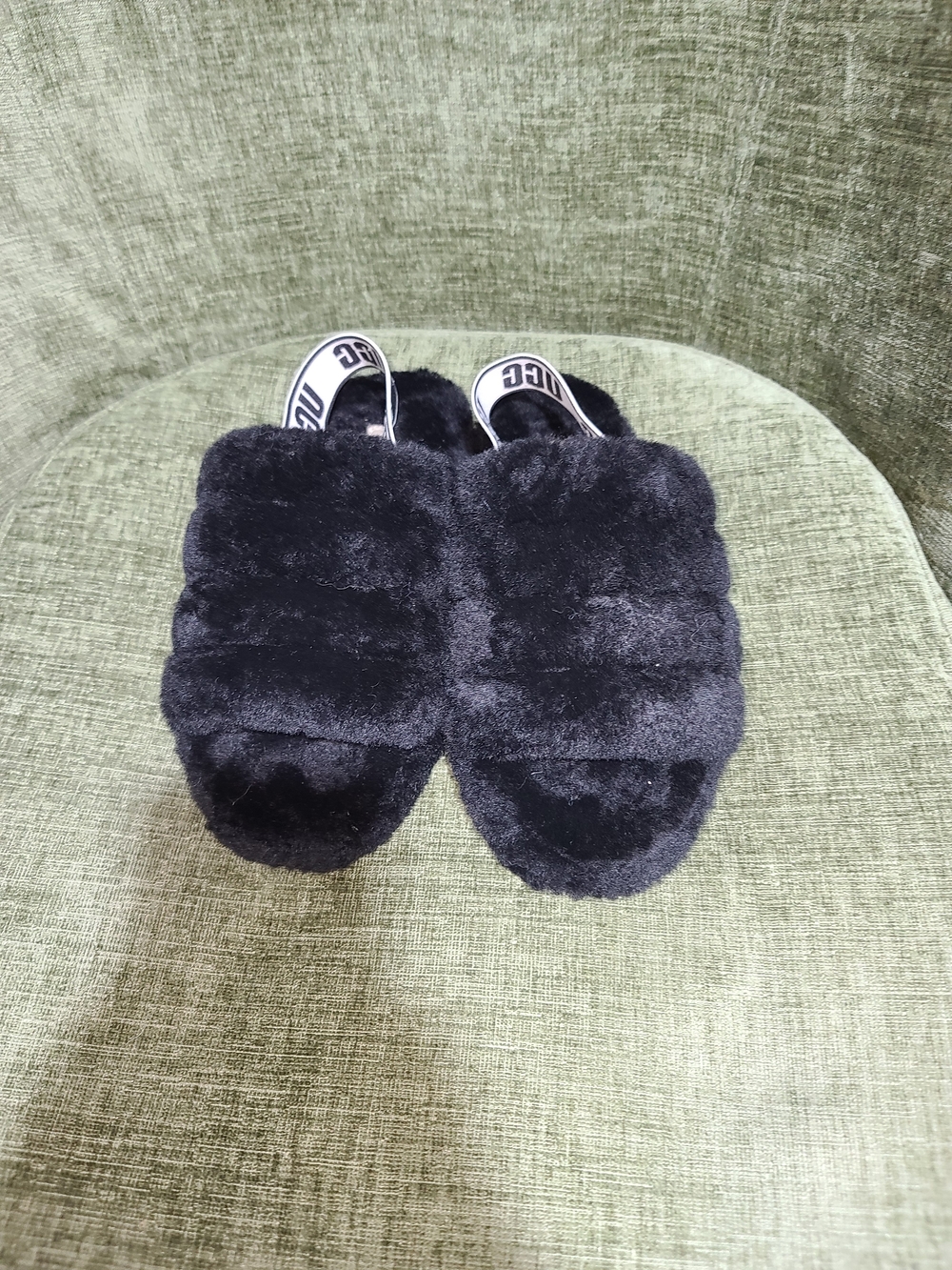 UGG Black Fuzzy Slide with Branded Elastic Strap